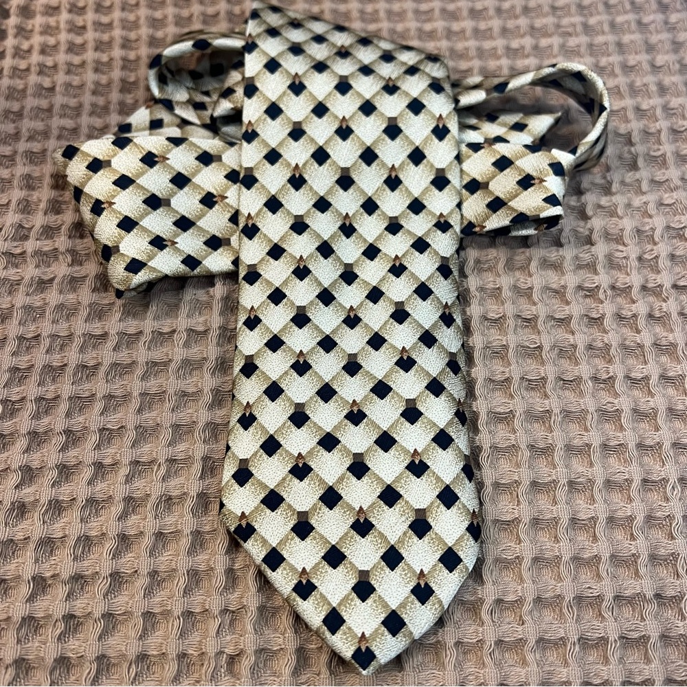 Enrico Rossini |‎ 100% Silk Checkered Quality Material Gold Black